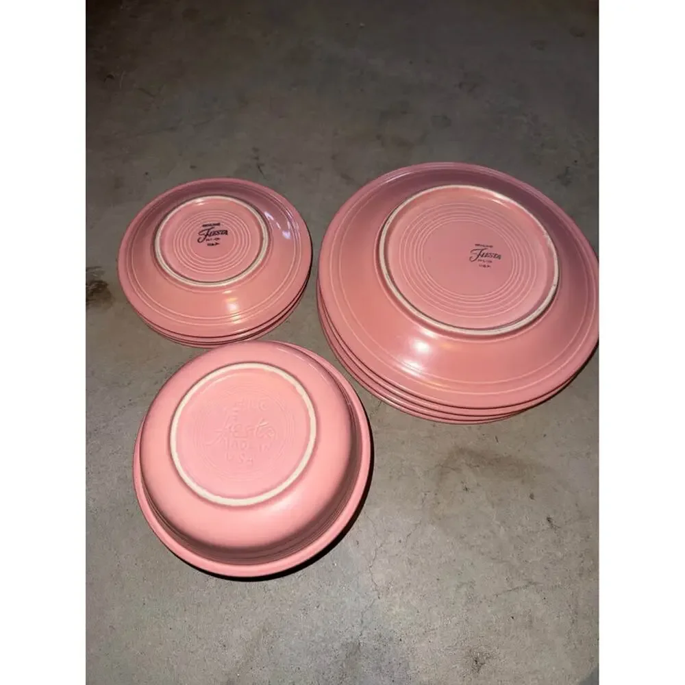 12 vintage fiestaware pink plate & bowl set